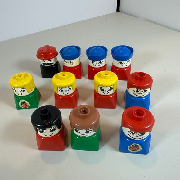Duplo Lego Lot 11 Square Bottom Chunky Vintage Mini Figures People White Faces - Picture 2 of 6